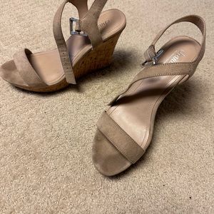 Nude micro suede espadrille wedge